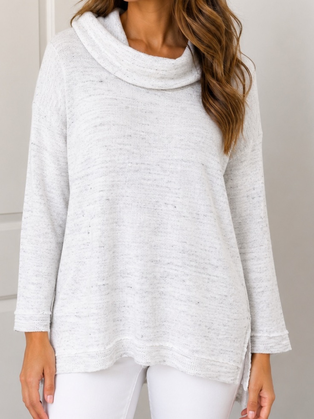 Maeve by Anthropologie Heathered Light Gray Cowl Neck Tunic Sweater – LP